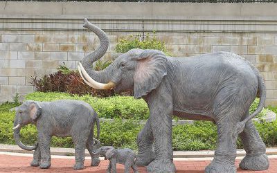別墅景區(qū)玻璃鋼仿真動物大象雕塑