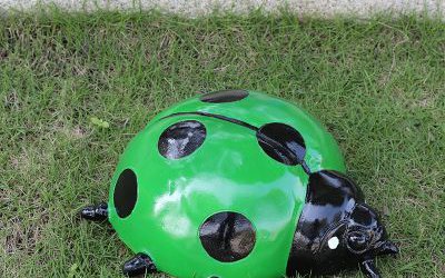公園里擺放的小號(hào)綠色玻璃鋼卡通七星瓢蟲瓢蟲雕塑