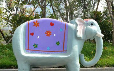 公園玻璃鋼彩繪創(chuàng)意卡通大象動(dòng)物座椅雕塑